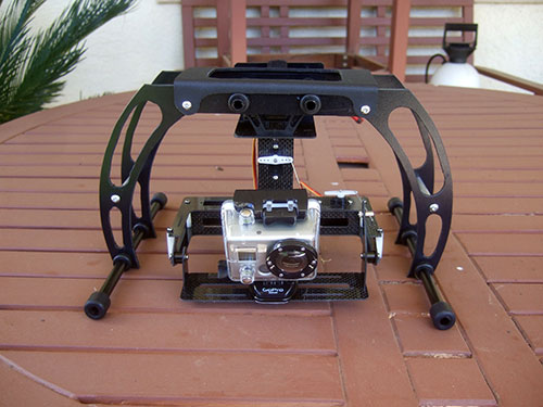 DJI F450 Flame Wheel Multirotor -  2-Axis Carbon Fiber Camera gimbal mounted on landing gear