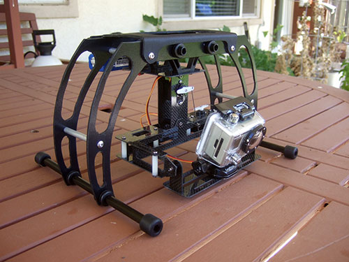 DJI F450 Flame Wheel Multirotor -  2-Axis Carbon Fiber Camera gimbal mounted on landing gear