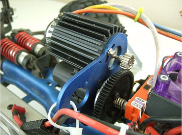 Novak Brushless motor shaft just long enough. The pinion is on the very tip