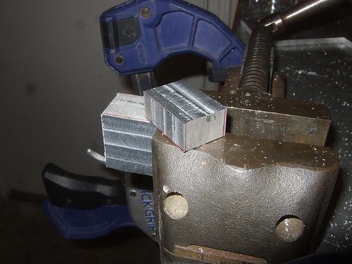 Savage 5T - Next I cut an even smaller block off. Ideally I should be able to make 4 mount from the first block of aluminum I cut off.