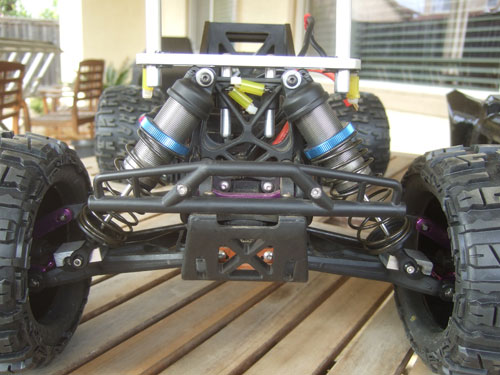 Savage 5T - Here is everything installed, with the LST harded aluminum threaded shock body with R/C Raven dual rate springs (8.9 ppi at the top and 15 ppi at the bottom)